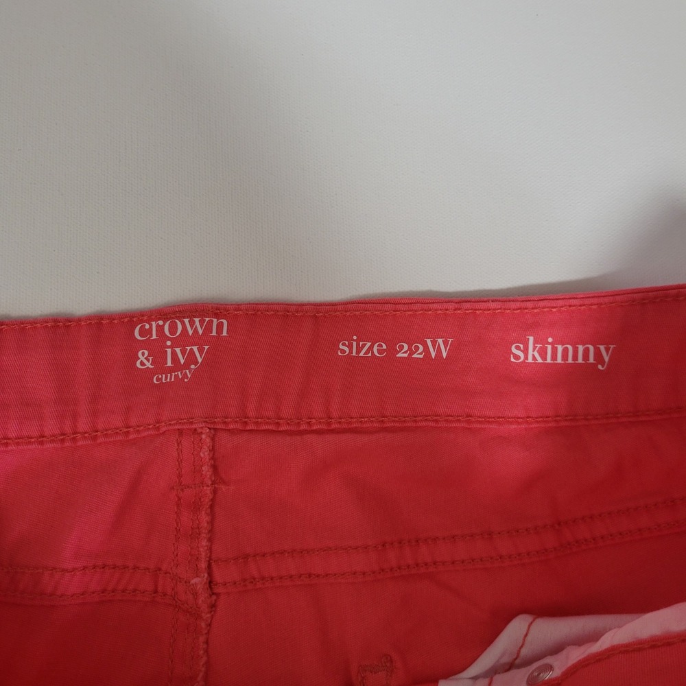 NEW Crown &‎ Ivy Curvy 22W Coral Pink Skinny Jeans Stretch Denim Preppy Casual - Picture 7 of 9